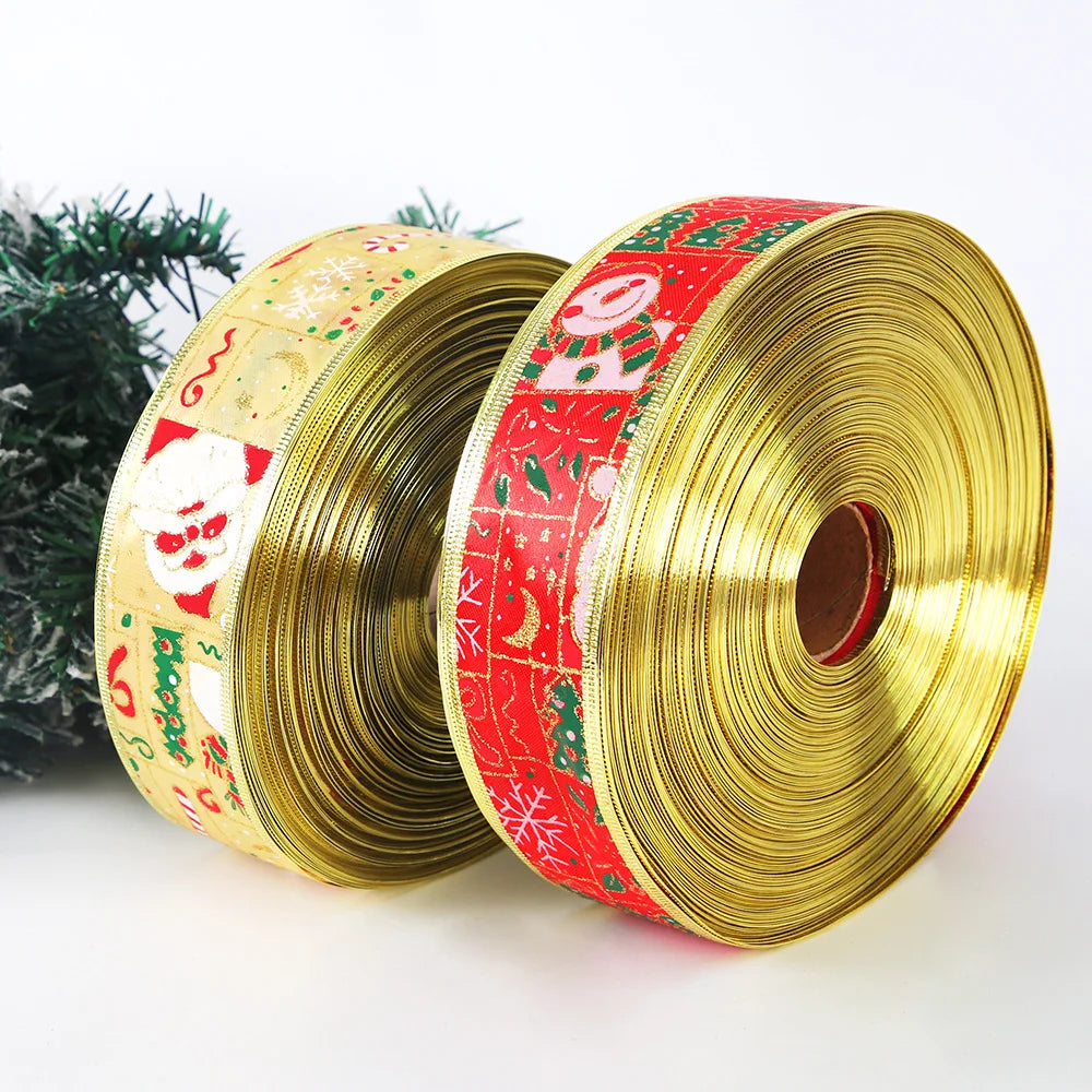 Christmas Ribbon 2M/Pack - Santa Snowman Design - Decor for Tree Wreath - Festive Ornament Accessory Christmas Supplies