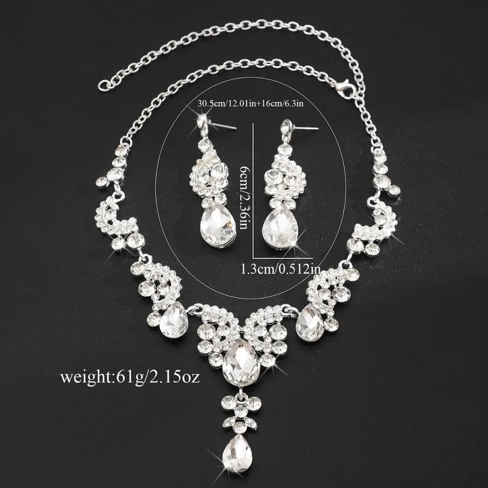 2pcs/set Crystal Bridal Necklaces Earrings Shining Elegant Rhinestone Jewelry Set Exquisite Collar Choker Necklace Earrings Set