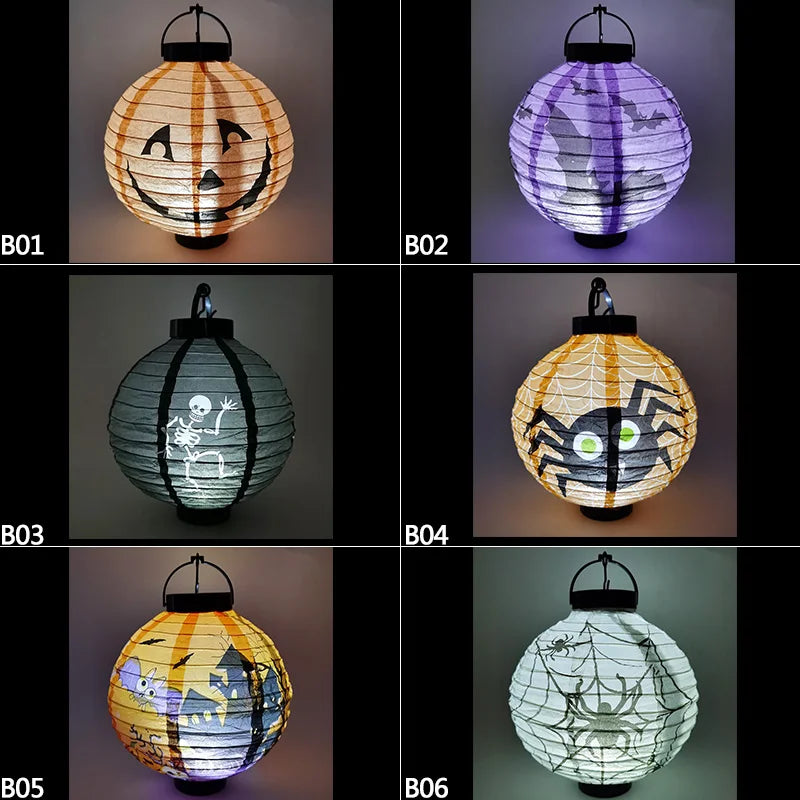 Halloween LED Pumpkin Paper Lantern Spider Skull Bat Lantern Printing Hanging Lantern Festival Party Home Garden Outdoor Decor