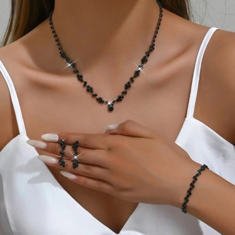 Bridal Shining Crystal Jewelry Set Diamond Exquisite Earrings Bracelet Luxury Necklace Banquet