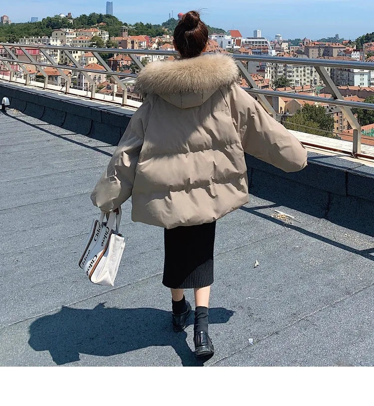 Winter Down Jacket Women Parkas Mid-length Big Fur Collar Hooded Women's Jacket Warmth Jacket Ladies Outwear Jacket for Women