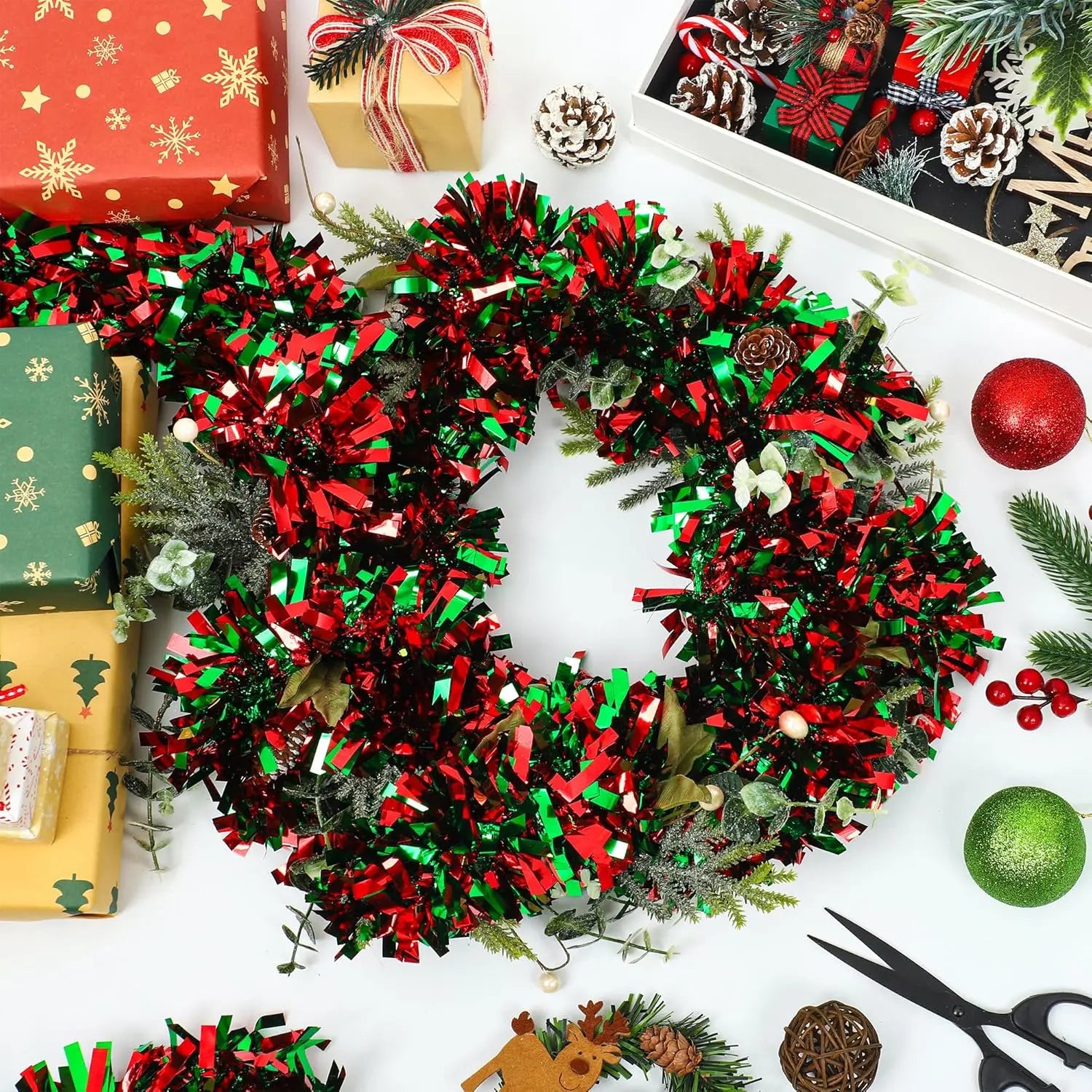 Christmas Tinsel Garlands Decoration Bar Tops Red Green Wreath Xmas Tree Ornaments Party Home Staircase Decor Pendant Prop