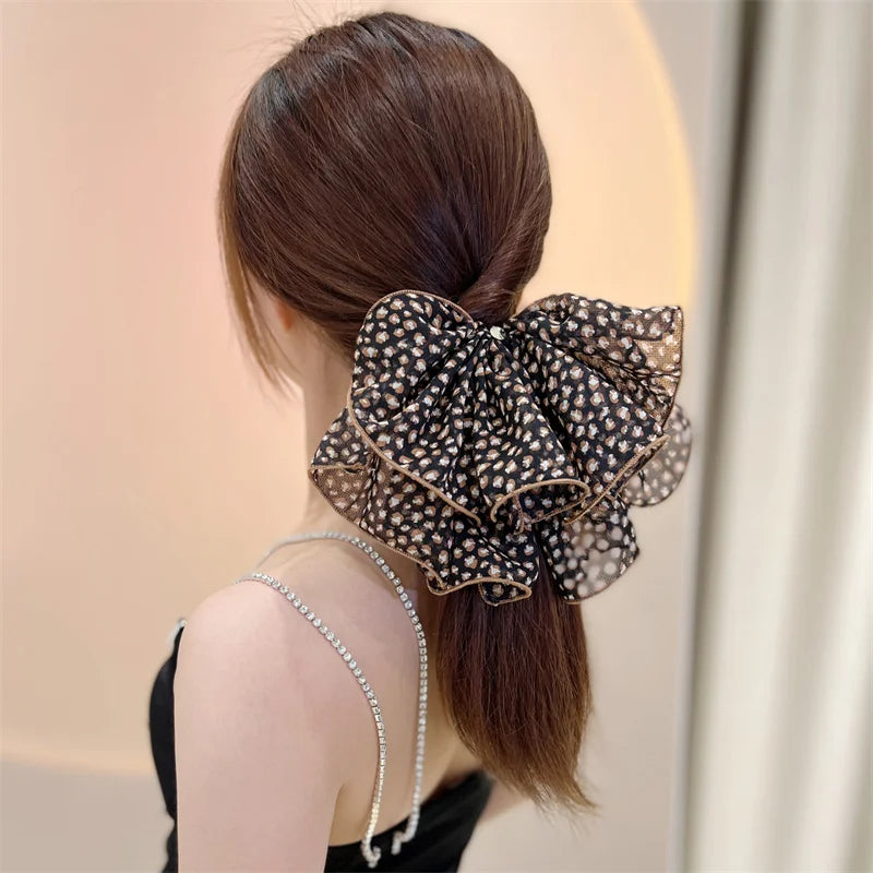 Women Fashion Hairpins cloth Ribbon Bowknot Hair Clips Elegant Girl Printed Floral Ponytail Hair Clip Headwear Hair Accessories