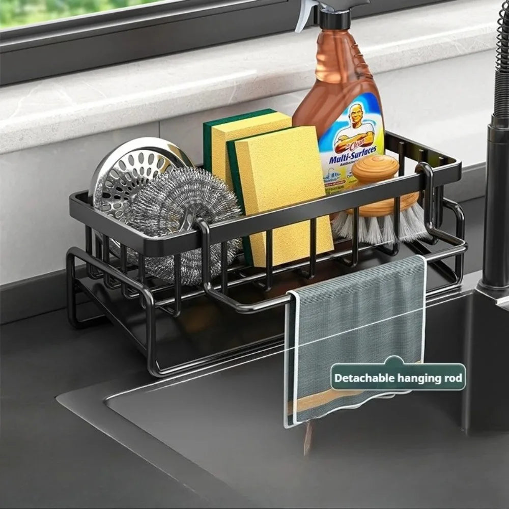 Kitchen Sink Basket Versatile Sink Shelf Kitchen Sink Storage with Draining Tray Washcloth Placement Rack Kitchen Tools