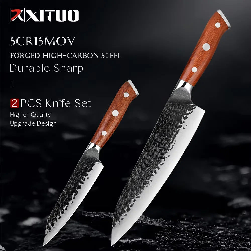 Kitchen Knife Set 1-6PCS Hand-forged high-carbon Steel Sharp Premium Japanese Knife Including Chef,Cleaver,Utility&Santoku Knife
