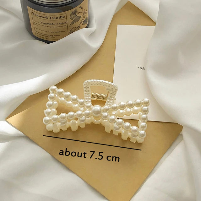 1PC Elegant Pearls Beads Hairpin for Women Headwear Horsetail Hair Clips Hair Crab Accessories Fashion Geometric Hair Claw