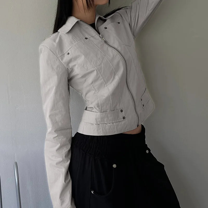 Women Jacket Pocketd Long Sleeve dCasual Zipper Coats Slim Fit Turn Down Collar Solid Outwear Elegant Lady Autumn