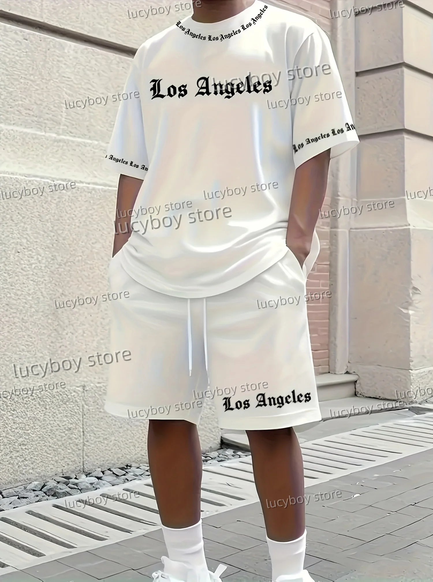 men casual Tracksuit Outfit Summer Tracksuit  2 Piece Set Clothes LOS ANGELES MEN Tracksuit Sport T-shirt+shorts Suit