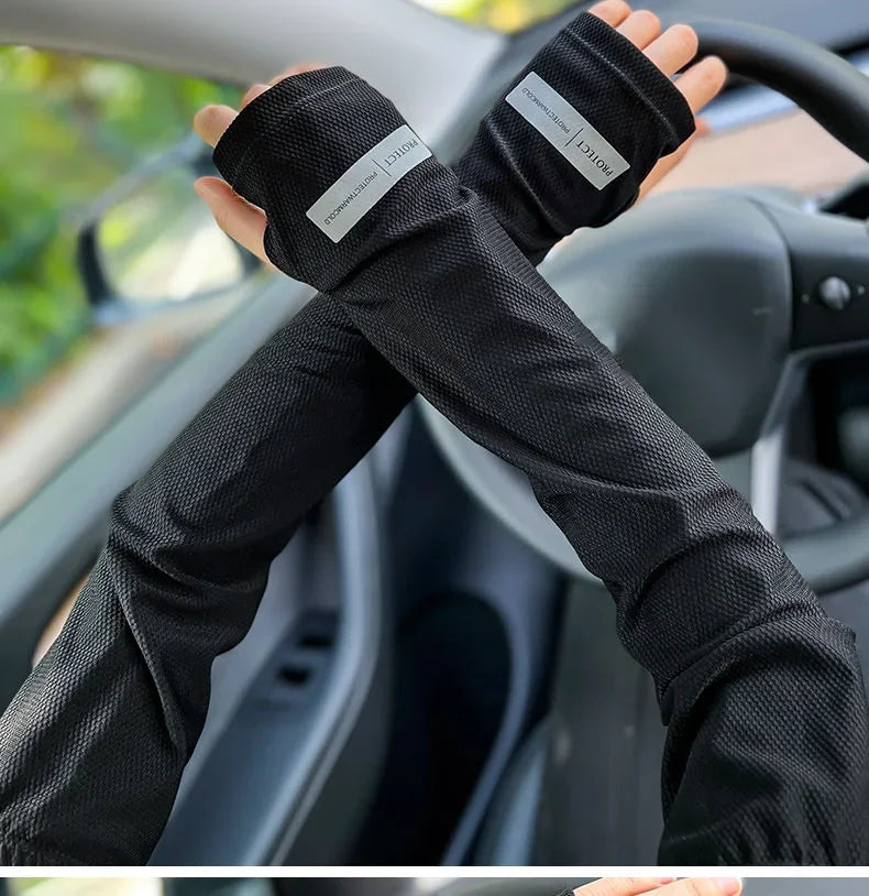 Large Size Ice Sleeves for Men's Sun Protection Japanese Summer Outdoor UV Protection Loose Arm Sleeves Driving Outdoor Gloves