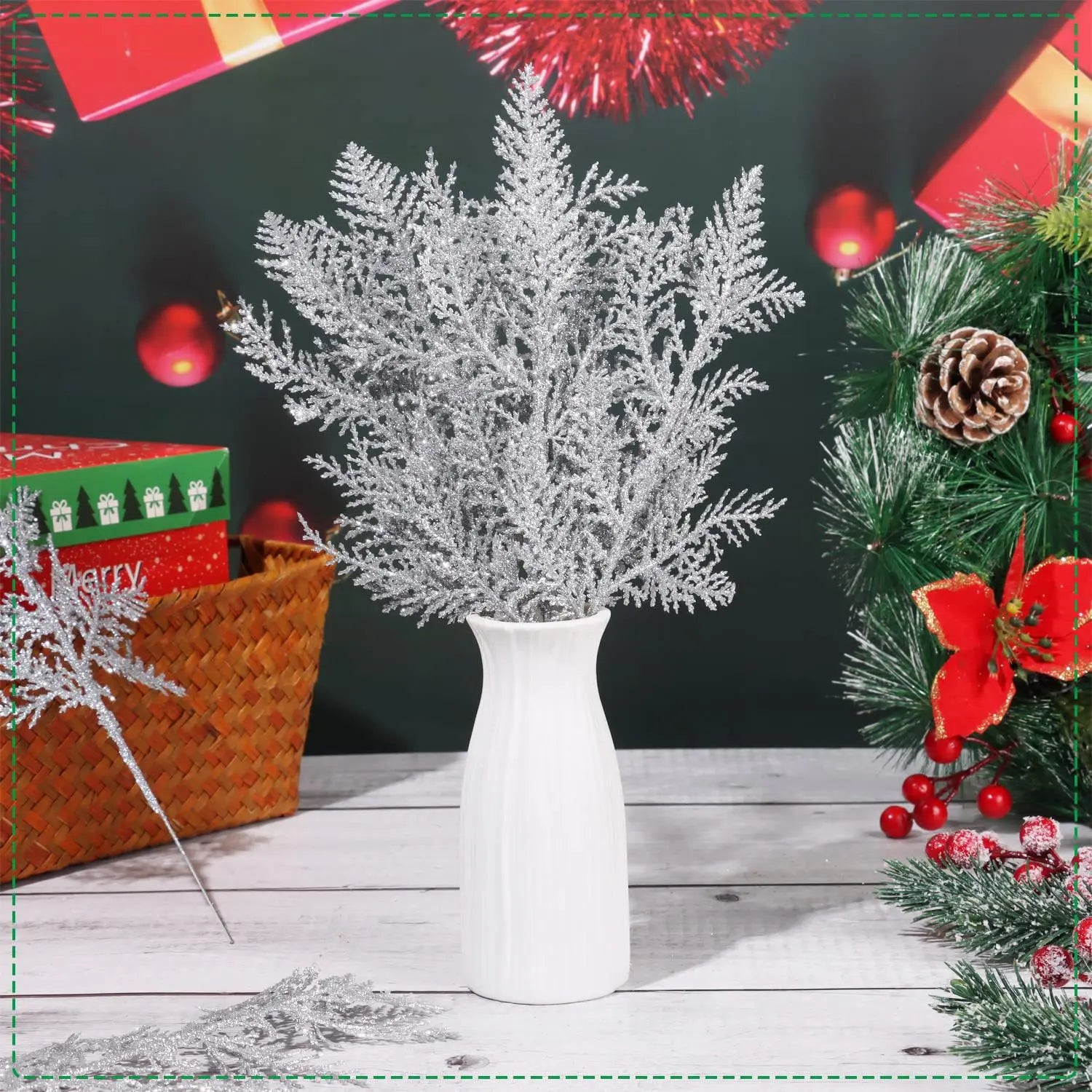 Christmas Decoration Glitter Branches Berries Artificial Flower Bouquet Christmas Tree Ornaments for Home New Year 2025 Navidad