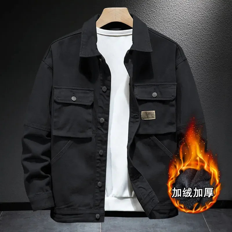 High end work jacket, men's spring and autumn trendy brand, loose American retro lapel jacket, casual and handsome denim jacket