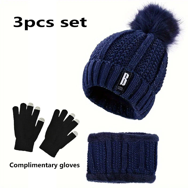 2/3pcs set of winter accessories - hat scarf and gloves made of windproof thick plush knit method ideal gift for Christmas