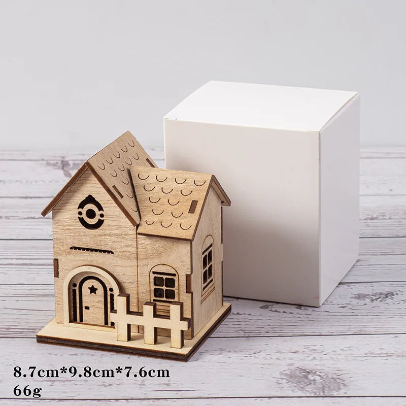 Christmas Led Light Wooden House Village Decorations Glowing Cabin Ornament Xmas House Desktop Ornament Holiday Home Decor