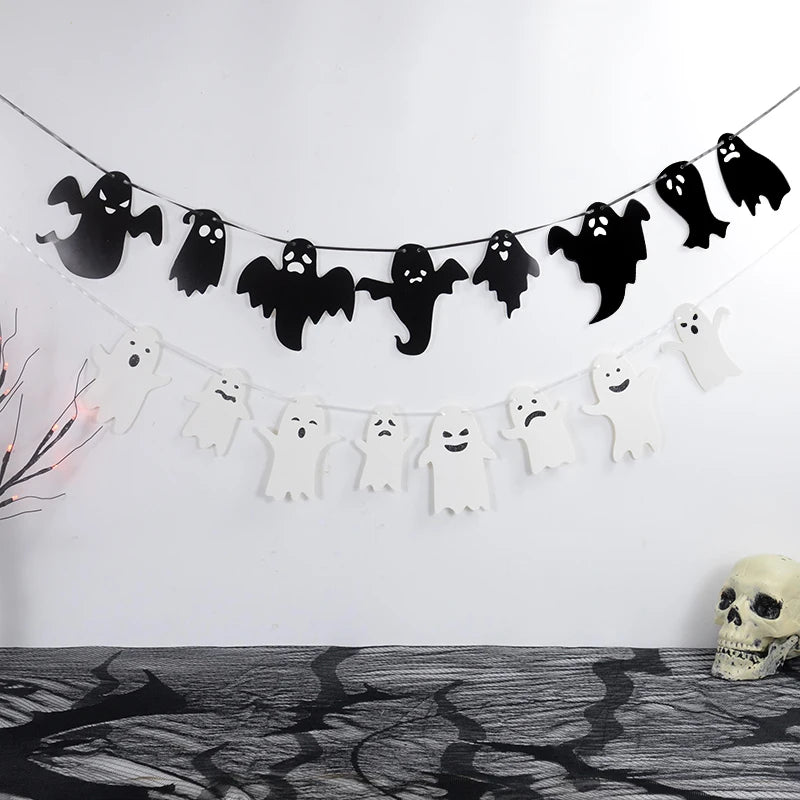 Halloween Hanging Banner Garland Cute Ghost Paper Bunting Kids Favors Happy Halloween Party Decorations For Home Horror Props
