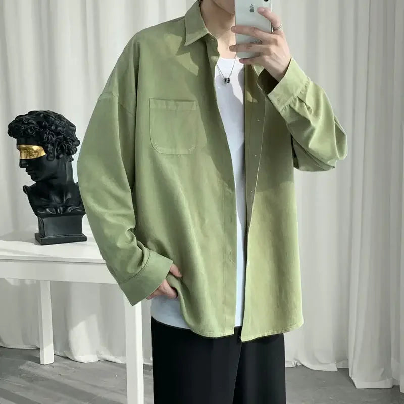 Men Shirts 2021 Spring Autumn Fashion Brand Japan Style Slim Fit Vintage Corduroy Shirt Male Casual Loose Long Sleeve Shirt Tops