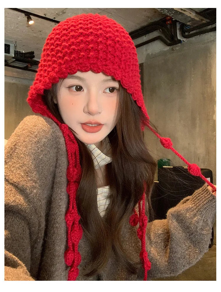 Winter Fashion Handwoven Tassel Hat Ladies Fashion All Kinds of Warm Bag Head Hat