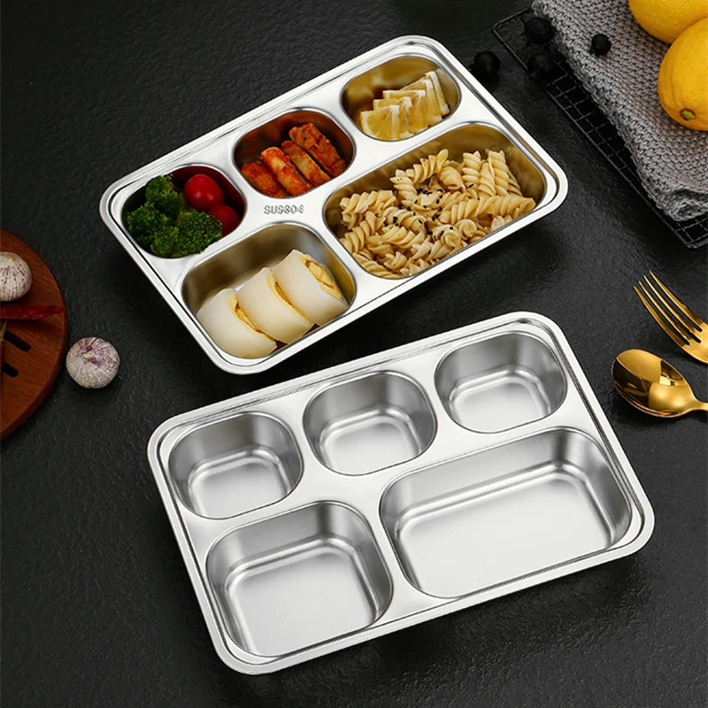 Kitchen Stainless Steel Divided Dinner Storage Tray Thickened Compartment Plates for Food Serving Organization Lunch Container