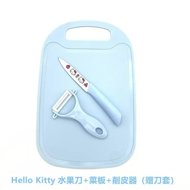 Sanrio  animation peripheral cartoon Kawaii Hello kitty anti-rust kitchen knife cutting board set creative fruit knife wholesale