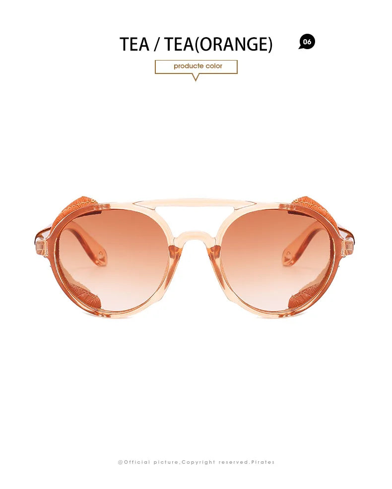 2022 Steampunk Googles Men Retro Punk Round Sunglasses Brand Design Double-bridge Windshield Hiking Driving Shades Eyewear UV400