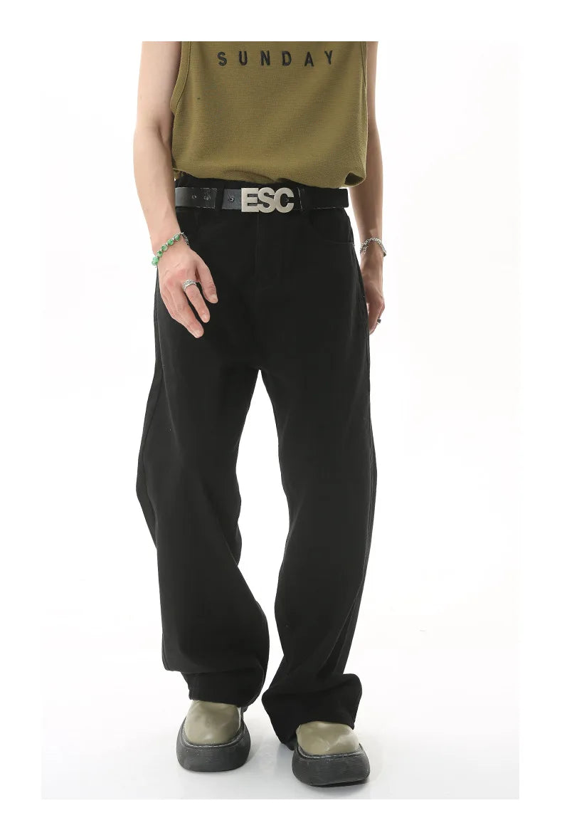 White Men Fashion Straight Loose Jeans Korean Style Mid High Denim Summer Versatile Wide Leg Trousers 2025 New Male Street Red