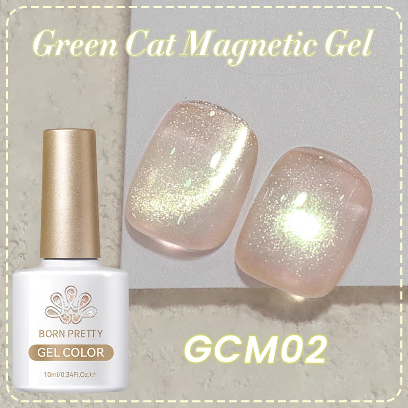 BORN PRETTY 10ml Green Cat Magnetic Gel Ultra Shine Holographic Glitter Semi Permanant Soak Off UV LED Gel Varnish For Manicure