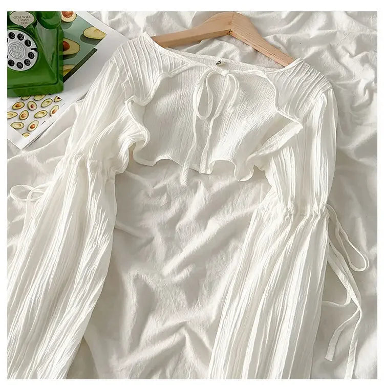 Women's Jackets Chic Folds Designer Summer Lace-up Crop Jacket Vintage Fashion Temper Sweet Girlish Long Sleeve Sun-proof Coat