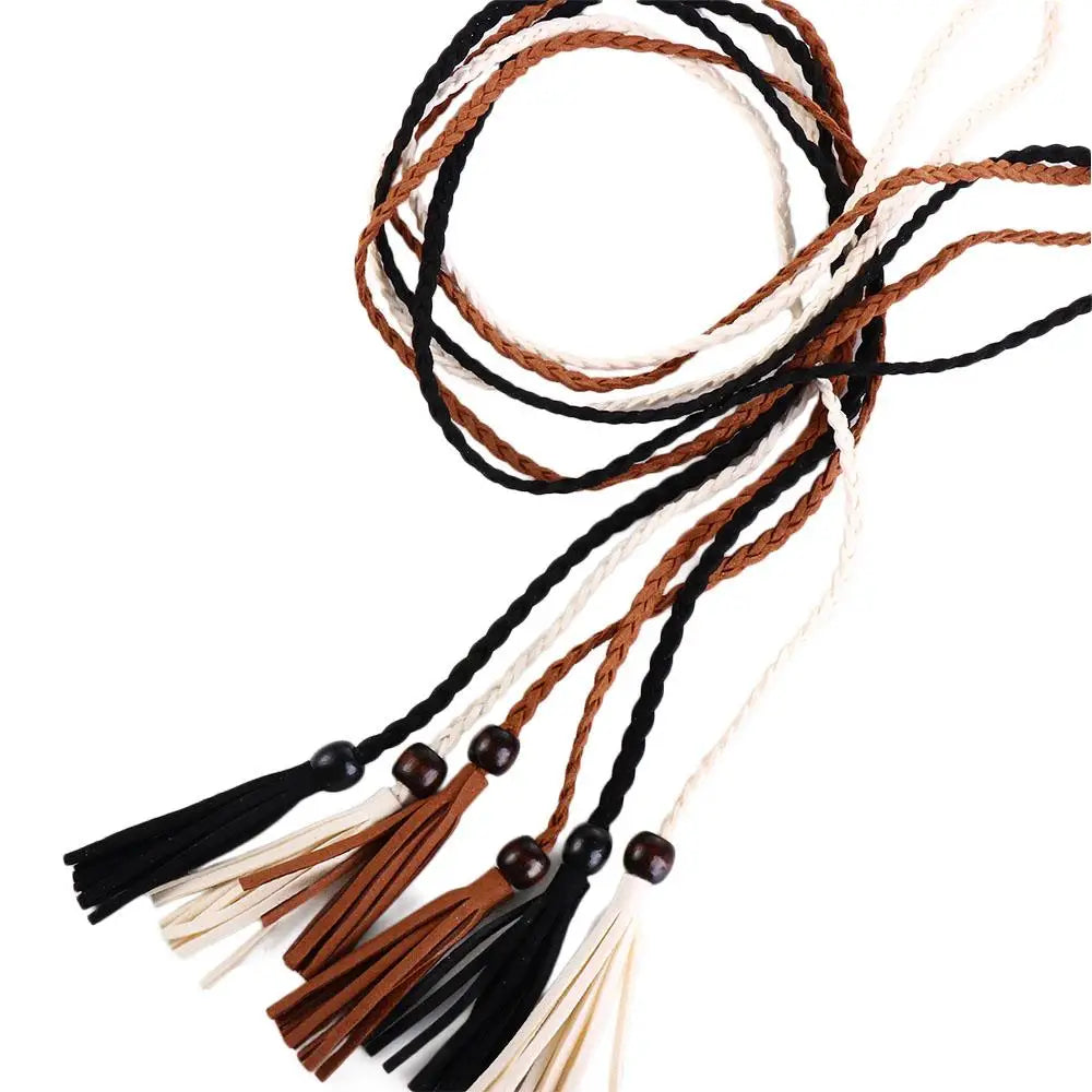 Dress Waistbands Accessories Bohemian DIY Wooden Bead Women Waist Chain Braided Tassel Belt Ethnic Style Belts Waist Rope