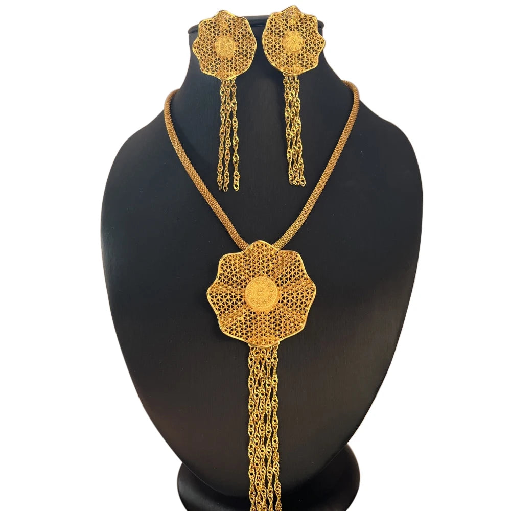 Nigerian Jewelery Set Wedding Jewelry For Women Dubai 24K Gold Color Jewlery African Designer Earrings Bridal Necklace