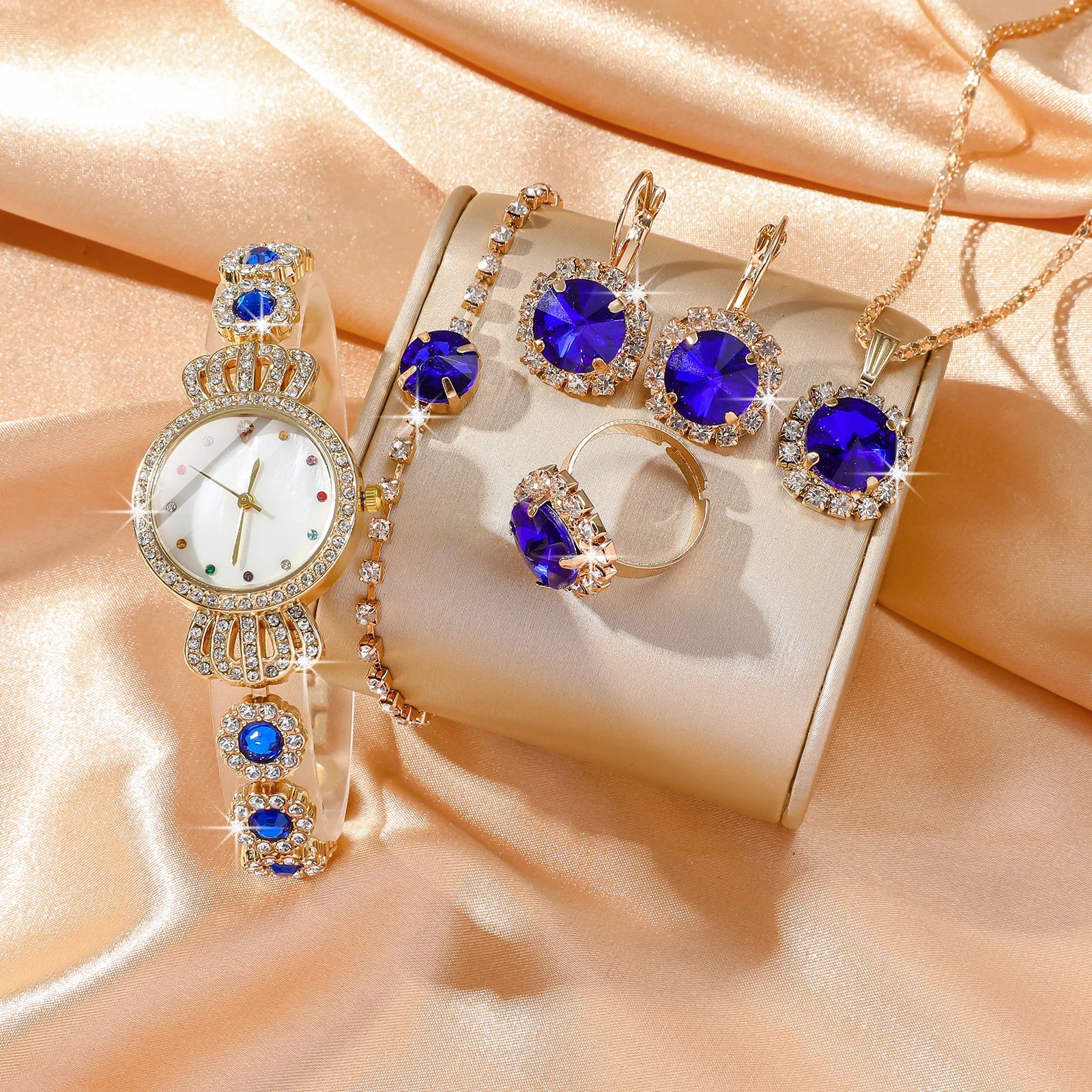 No gift box, small and fashionable design, versatile temperament, diamond jewelry set for women, 5 pieces.