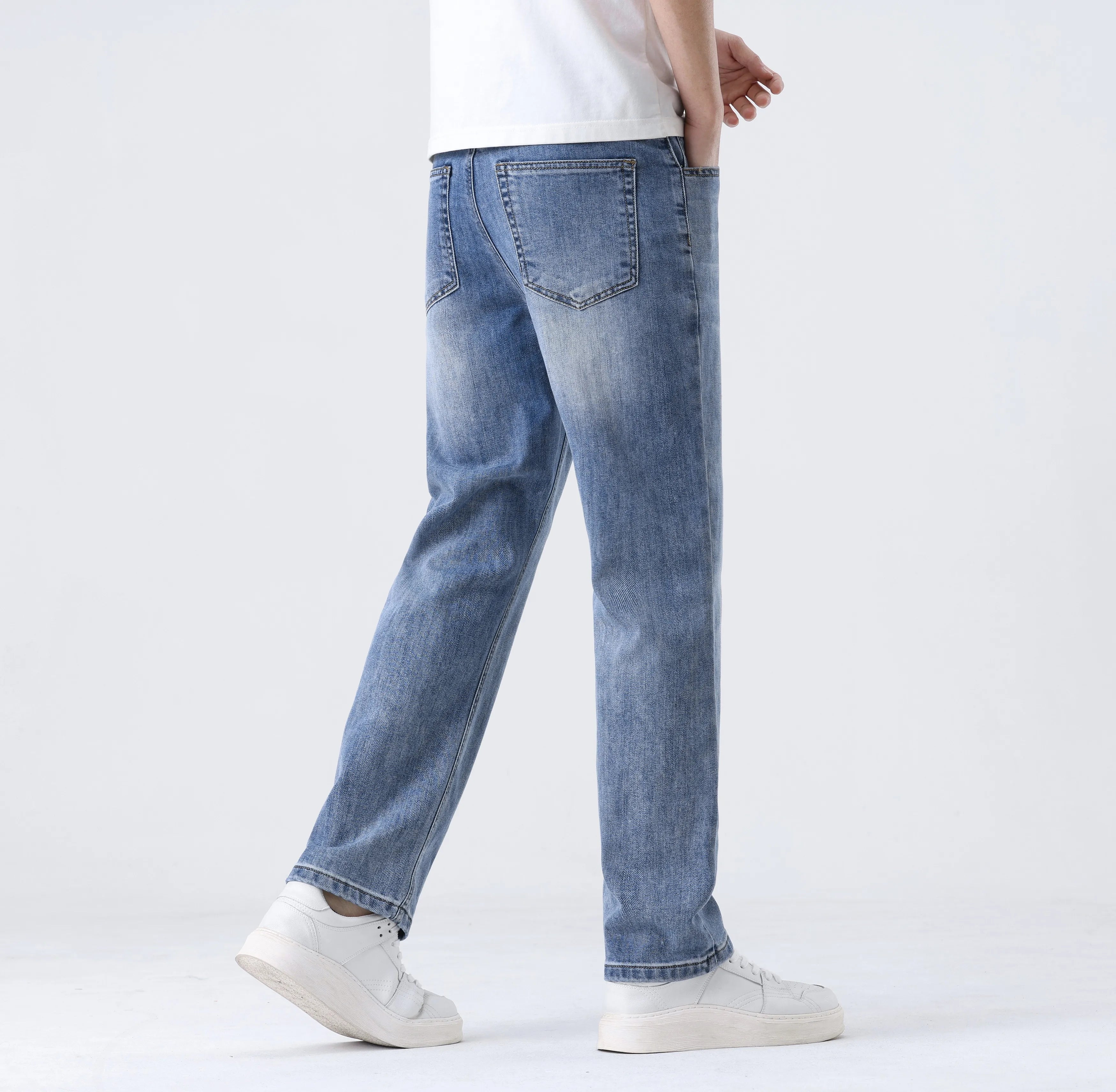 2025 New Loose Straight Leg Jeans for Men  Comfort Thin Stretch Cotton Blend Moisture-Wicking Casual Trousers for Daily Wear