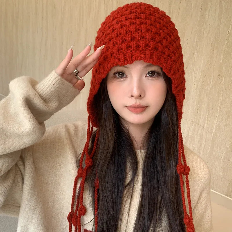 Winter Fashion Handwoven Tassel Hat Ladies Fashion All Kinds of Warm Bag Head Hat