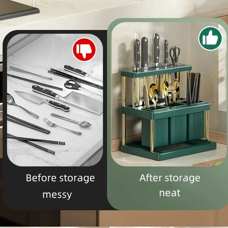 Kitchen Knife Holder Storage Rack, Chopsticks Tube Knife Holder Integrated Storage Box, Restaurant Kitchen Knife Holder