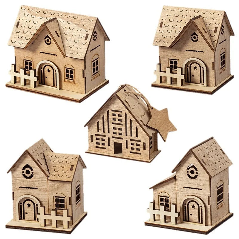 Christmas Led Light Wooden House Village Decorations Glowing Cabin Ornament Xmas House Desktop Ornament Holiday Home Decor