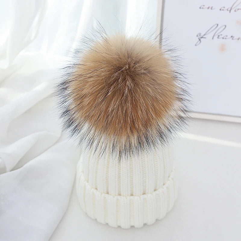 Winter Brand Female Fur Pom Poms hat Winter Hat For Women Girl 's Hat Knitted Beanies Cap Hat Thick Women Skullies Beanies