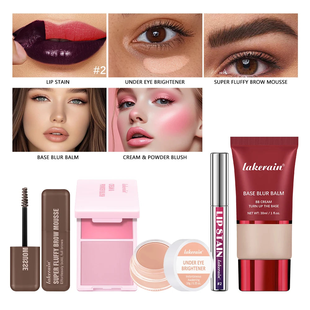 Makeup Set Matte Foundation Base Peel Off Lip Stain Brighten Eyes High Pigment Natural Cream Powder Blush Face Makeup Sets Gift