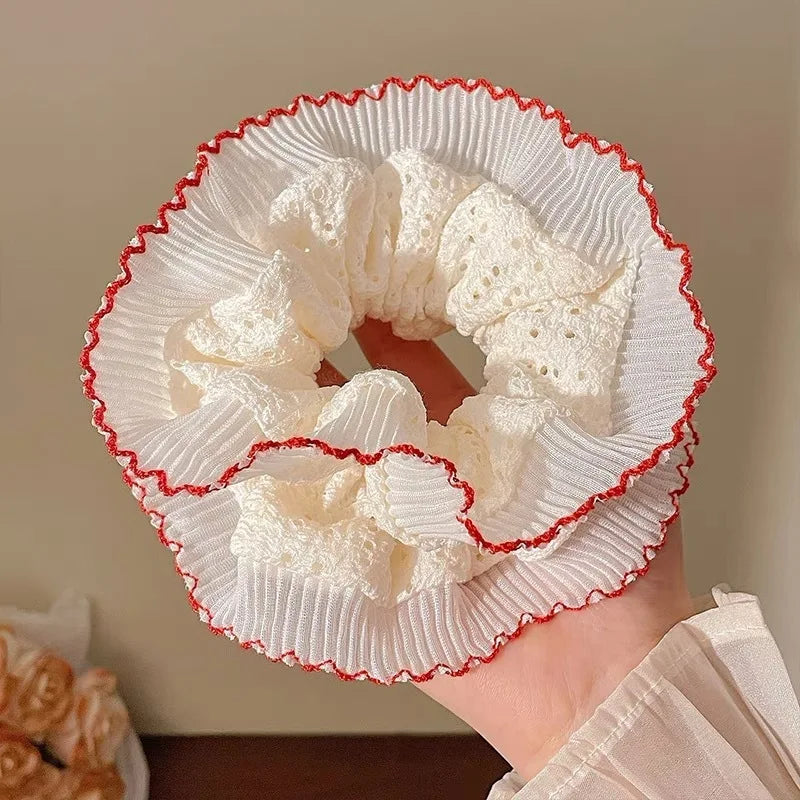 1pc French sweet lace large intestine hair ring, high-end niche design double lace hair rope girl versatile hair accessories
