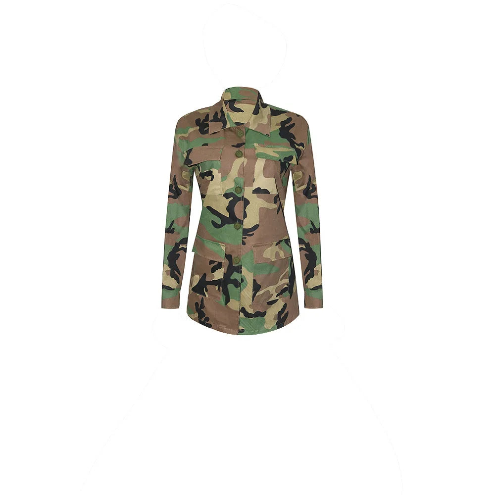 Jackets for Women Camouflage Coat Coats Turn Down Collar Full Sleeve Jacket Single Breasted Jacket Casual Pockets Autumn Spring