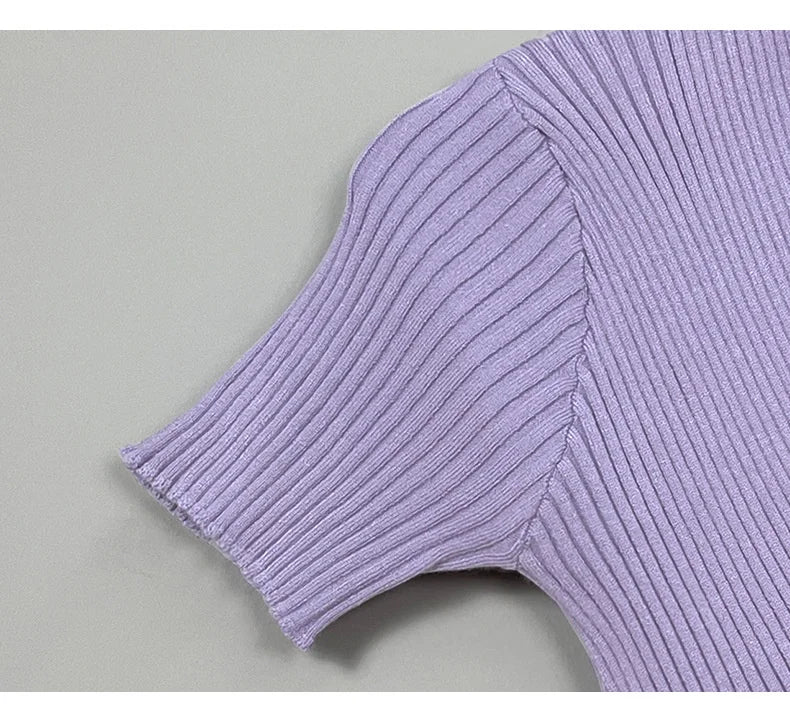 WOMENGAGA Korea Sexy V-neck High Waist Large Chest Tight Thin Knit Short Sleeve T-shirt Women's Hot Sexy Korean Women Tees 5INW