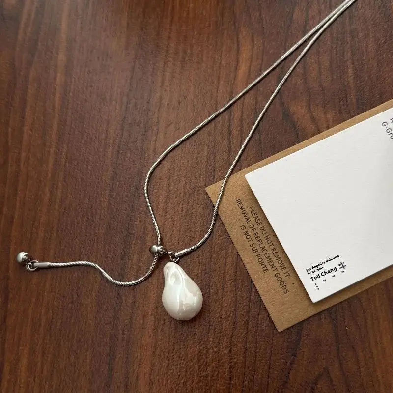 For Women Adjustable Chain Sweater Accessories Fashion Jewelry Stainless Steel Pearls Long With Baroque Pearls Necklace