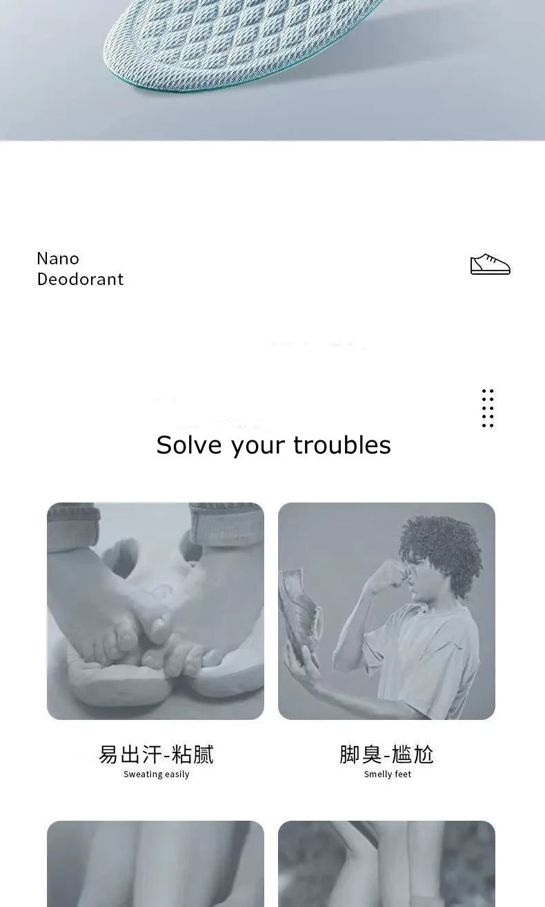 Summer Deodorant Sports Insoles for Shoes Sweat-absorbing Breathable Deodorant Anti-sweat Soft Shoe Pads Inserts for Man Women