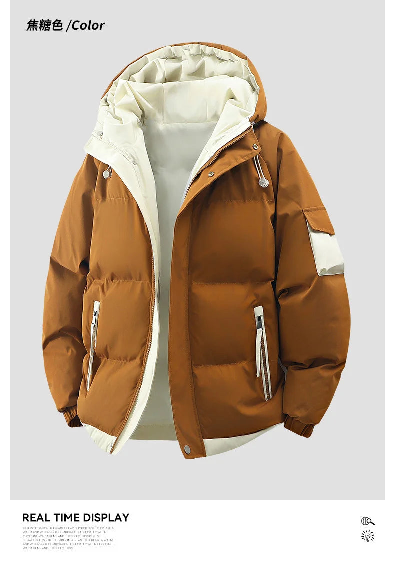 male Outerwear hooded jacket Men's winter loose jacket Cotton coat man fashion  parkas Men windproof thick warm Down Jacket