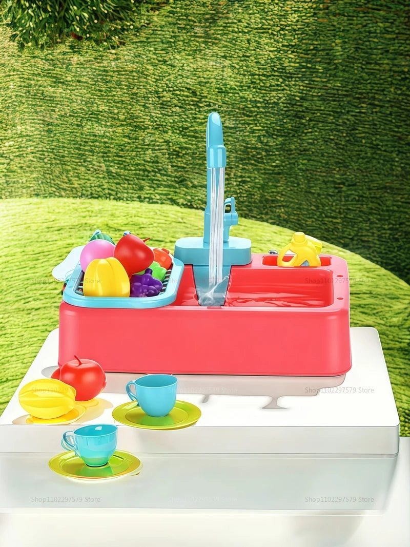 Kid Toddler Children's Kitchen Dishwashing Toy Circulating Water Electric Pretend Play Housework Dishwasher Sink Educational Toy