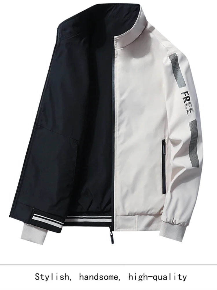 Business Jacket Men New Fashion Trend Spring Autumn Double-Sided Comfortable Jackets Versatile Stand Up Collar Workwear Coat Man