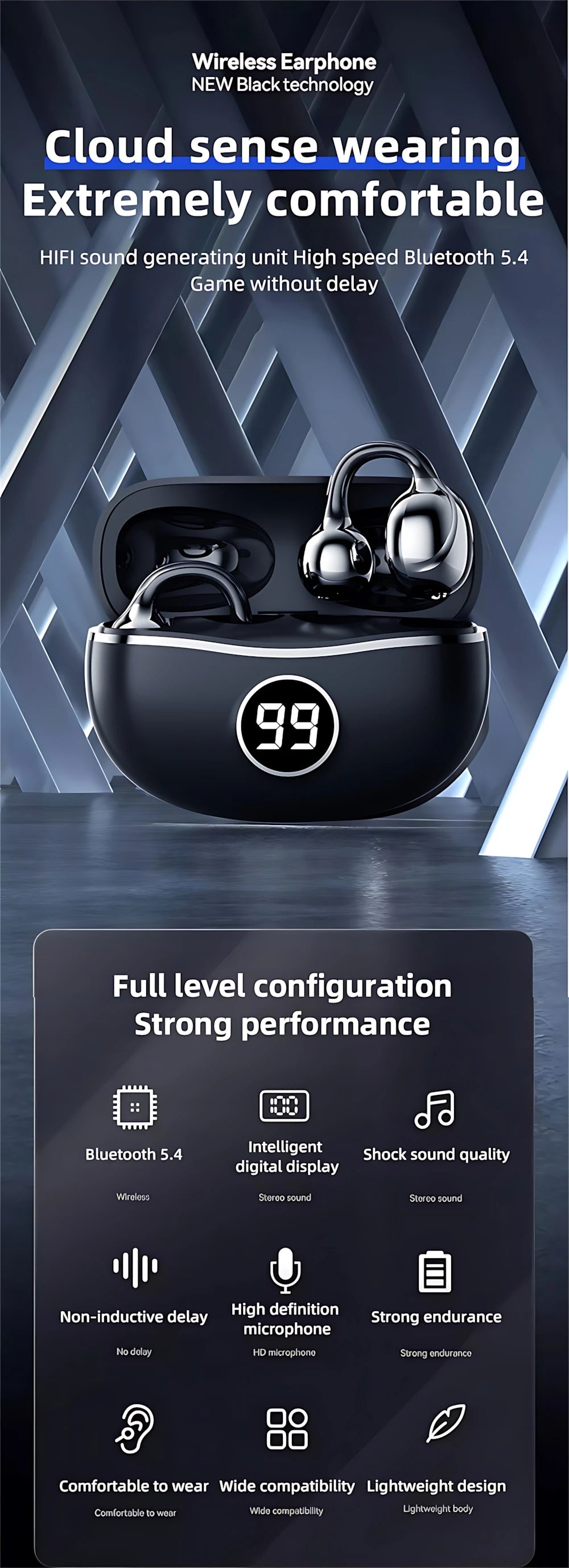 Wireless Headphones Fone Bluetooth Headset With Mic Handsfree Noise Canceling Earphones Clip Ear Music  Sports Gaming Earplug