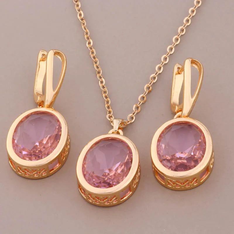 New Elegant Luxury Women's Sets Big Earrings And Pendant High Quality Jewelry Set Gold Color Fashion Daily Jewelry