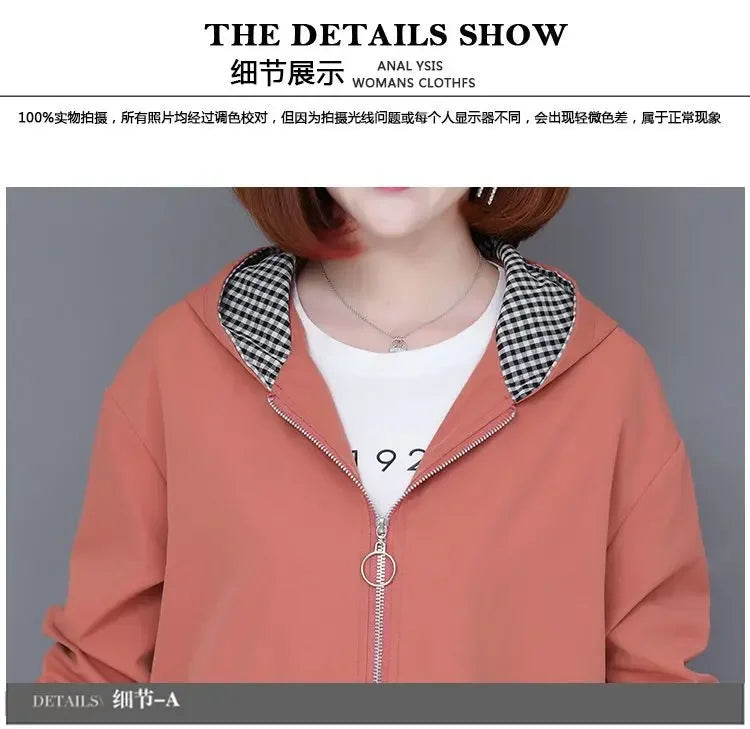 Women'S Clothes Spring Autumn Jacket Top 2025 New Women Windbreaker Korean Loose Casual Hooded Jacket Ladies All-Match Coat