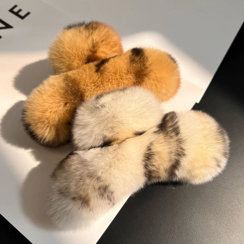 Winter Faux Fur Hair Claw Rabbit Hair Hairpins Plush Hair Clip Barrette Crab Headwear For Women Girls Hair Accessories