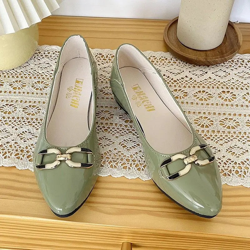 Shoes for Women Fashion Pointed Toe Patent Leather Low Heel Single Shoes Lady Slip on Classic Comfort Office Shoes Zapatos Mujer
