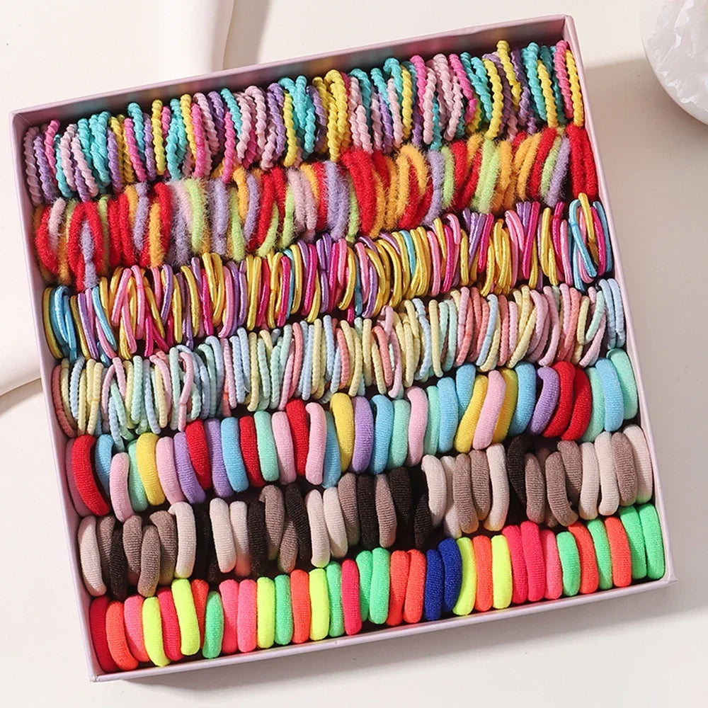 100/200Pcs Girls Colorful Hair Bands Set Nylon Elastic Rubber Band Children Ponytail Holder Scrunchies Kids Hair Accessories