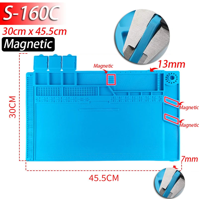 Soldering Station Mat Silicone Work Mat Heat Resistant 932°F Anti-Static Magnetic Mat for Electronic Phone Laptop Watch Repair